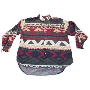 New River Company Aztec Vintage Mens Cotton Large Beige Button Up Long Sleeve